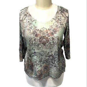 Jane Ashley | Beaded Print Sage Green Top